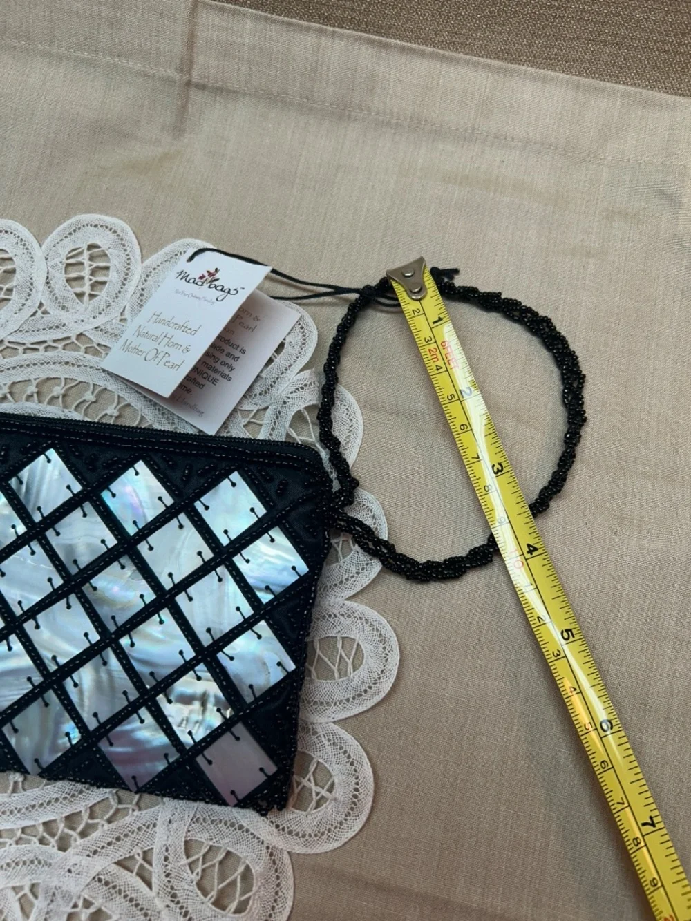 Black Mad Bags Natural Horn and Mother of Pearl Small Wristlet